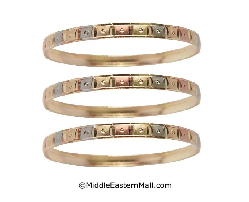 Fashionable Cuff Bracelets-Tri-Color Bangle Bracelets Oro Laminado Set of 3 Gold Plated one year warranty #8 (7587)