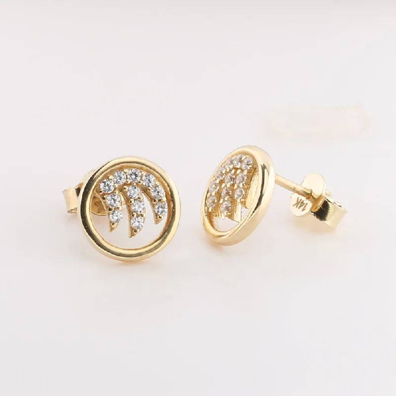 Minimalist Drop Earrings-14K Yellow Gold Small Wave with CZ Post Earrings