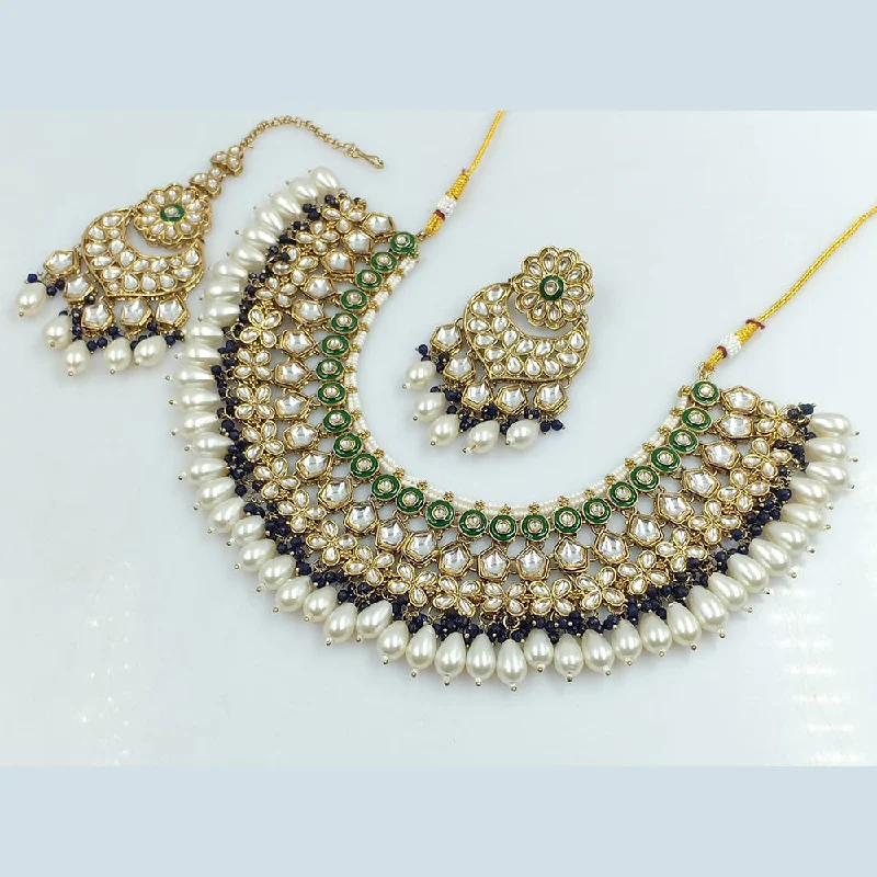 Simple Pendant Necklace-Rajwadi Collection Gold Plated Kundan Stone And Meenakari Necklace Set