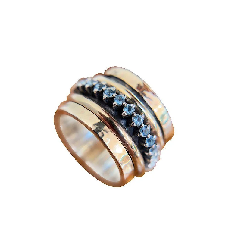 Rose Gold Stacking Rings-Yaron Morhaim Gold Blue Topaz Spinning Ring