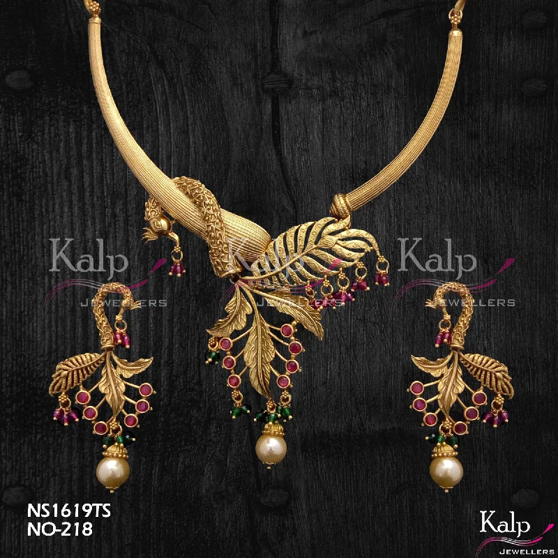 Fancy Choker Necklace-Kalp Jewellers Copper Gold Plated Necklace Set