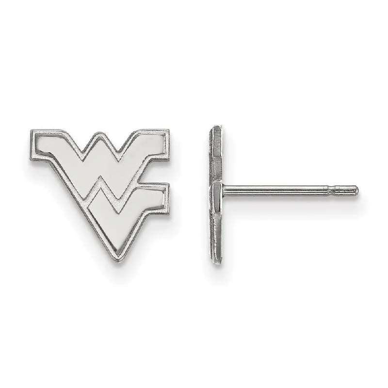 Bridal Wedding Earrings-14k White Gold West Virginia University XS (Tiny) Post Earrings