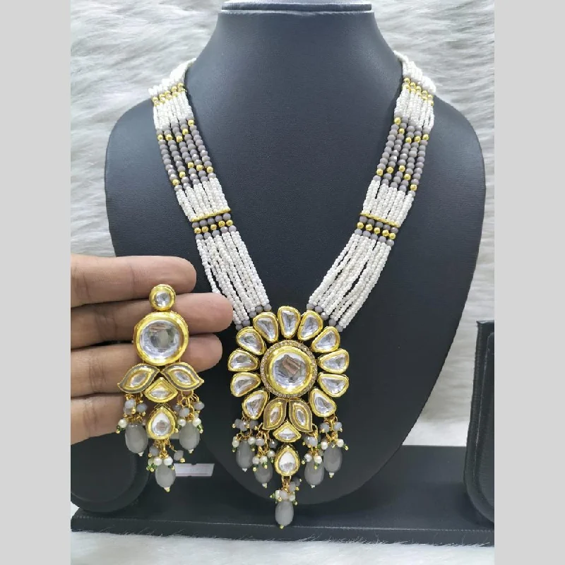 Minimalist Necklace-FS Collection Gold Plated Kundan Pearl And Beads Necklace Set