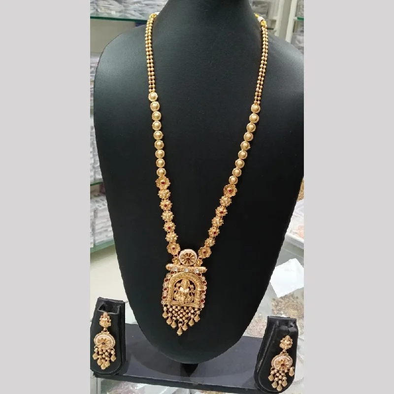 Unique Opal Necklace-Manisha Jewellery Gold Plated Pota Stone And Meenakari Long Necklace Set