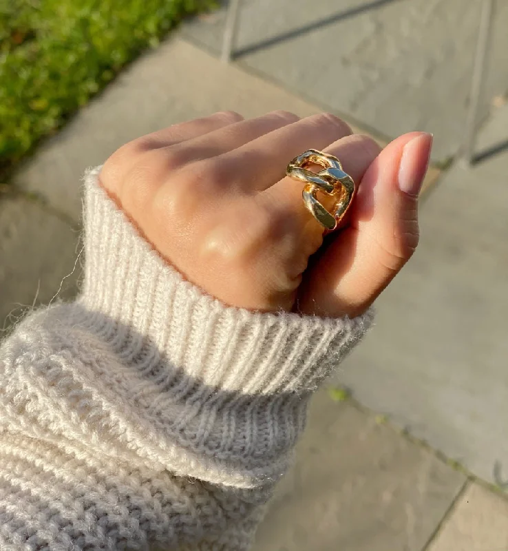 Two-Tone Gold Ring-CYNTHIA DOUBLE LINK CHAIN  RING