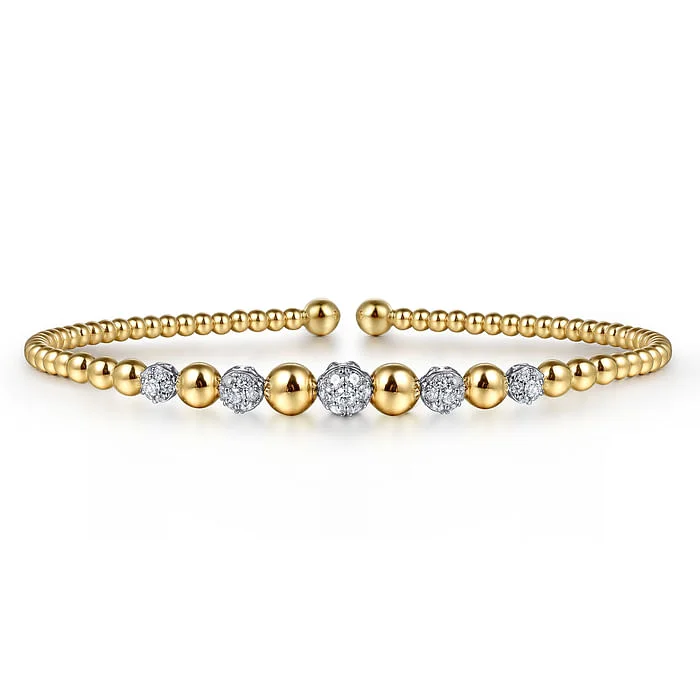 Classic Gold Bangles-14K Yellow-White Gold Bujukan Diamond Stations Bangle