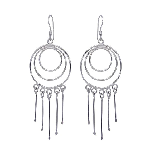 Unique Boho Earrings-Silver 925 Rhodium Plated Multiple Graduated Open Circle Wire Dangling Hanging Teardrop Hook Earrings