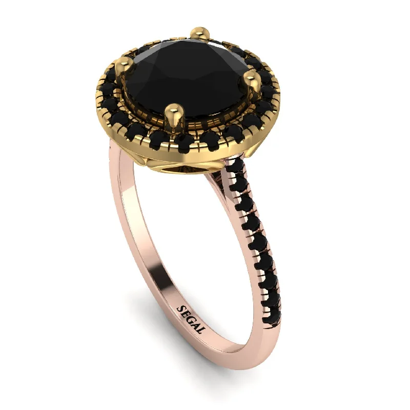 Vintage Gold Ring-Two Tones Gorgeous Round Cut Black Diamond Pave Engagement Ring With Hidden Stone - Ellen No. 79