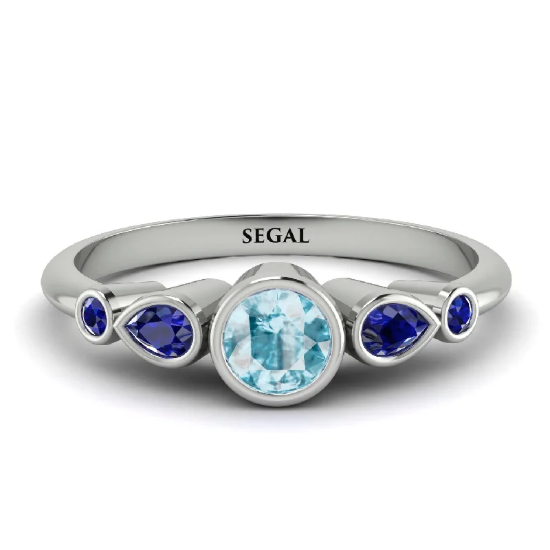 Elegant Diamond Wedding Ring-Bezel Symmetrical Aquamarine Ring - Ivy No. 415