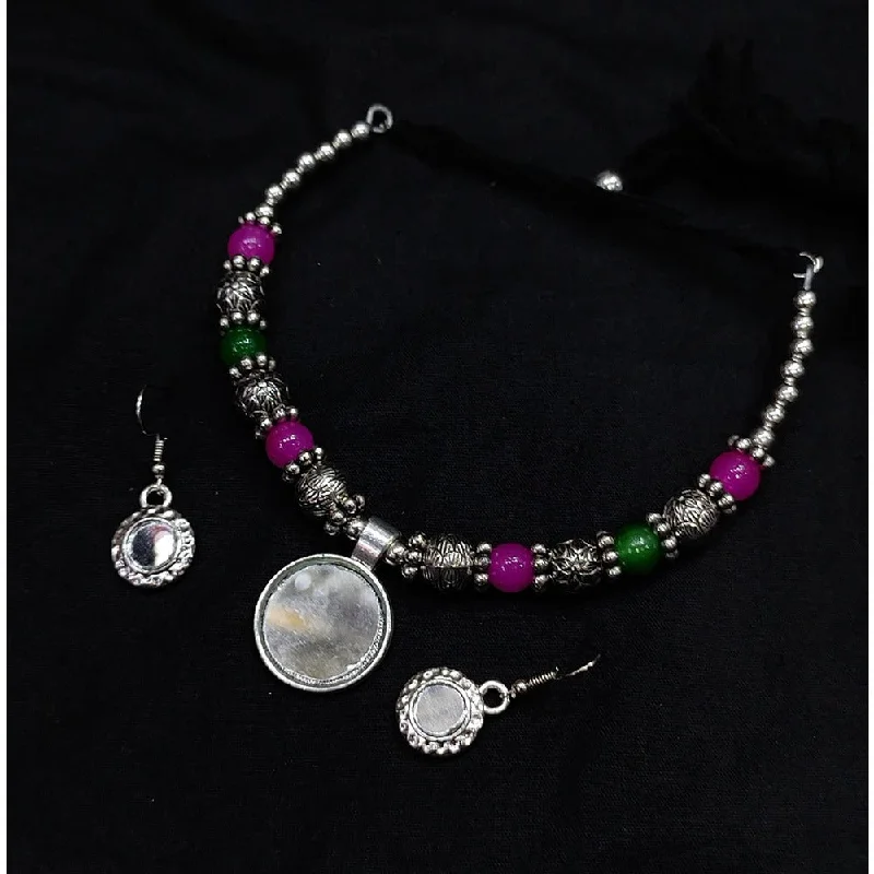 Classy Silver Necklace-Akruti Collection Oxidised  Plated Necklace Set