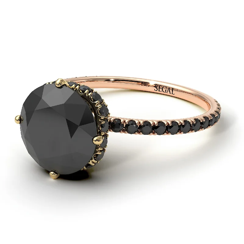 Stylish Diamond Ring-Two Tones Double Hidden Halo Black Diamond Engagement Ring - Angelina No. 79