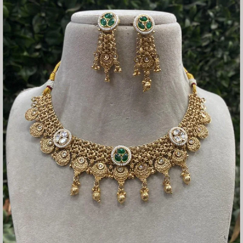 Personal Initial Necklace-Royal Kundan Jewellery Gold Plated Crystal  Stone Necklace Set