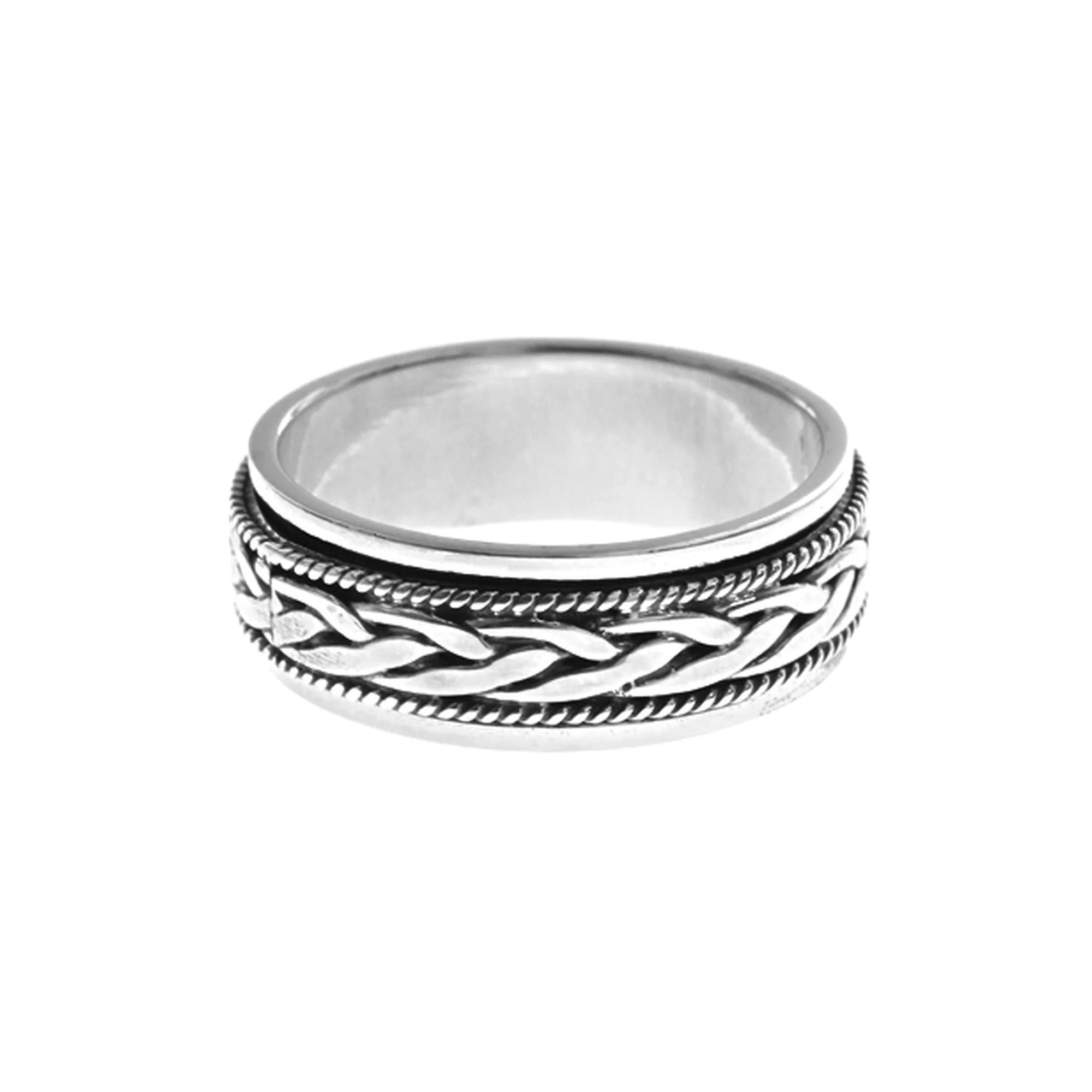 Custom Stacked Ring-Silver Plait & Rope Design Spinner Ring