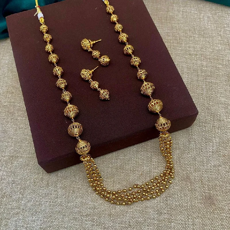 Simple Gold Necklace-Shagna Gold Plated Long Necklace Set