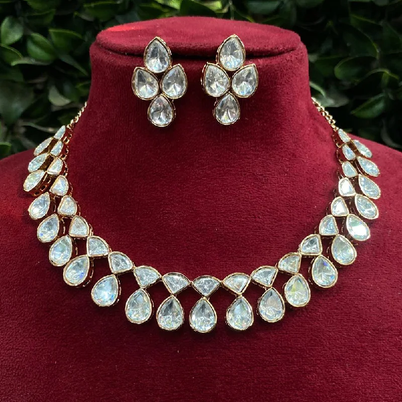 Artistic Necklace for Women-Royal Kundan Jewellery Gold Plated Polki Kundan Stone Necklace Set