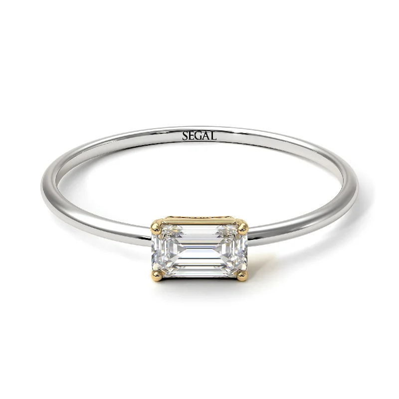 Double Band Ring-Two Tones Minimalist Emerald Cut Diamond Ring - Isla No. 17