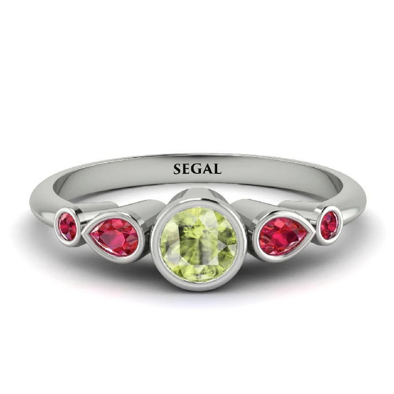 Diamond Solitaire Ring-Bezel Symmetrical Peridot Ring - Ivy No. 612