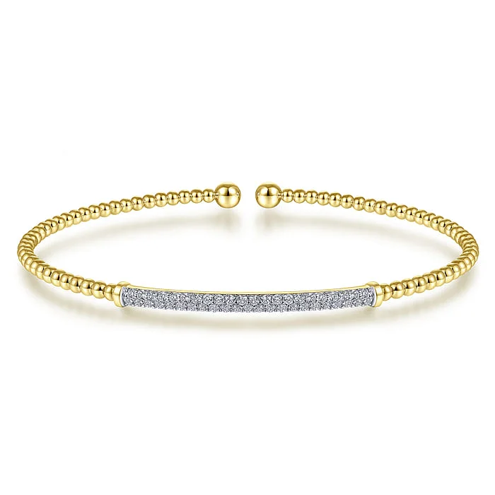 Elegant Cuff Bangles-14K Yellow Gold Bujukan Diamond Bar Split Bangle