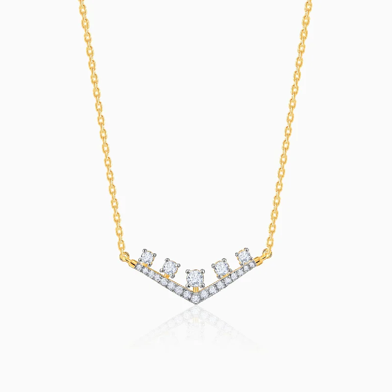 Silver Chain Necklace-Gold Charming Pentad Diamond Necklace