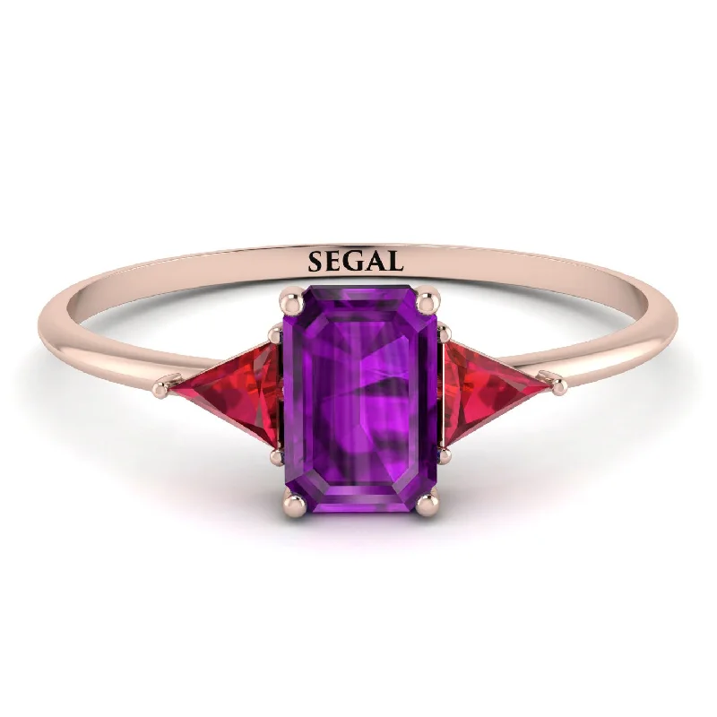 Gold Stacking Rings-Emerald Cut Amethyst With Triangles Ring - Remi No. 311