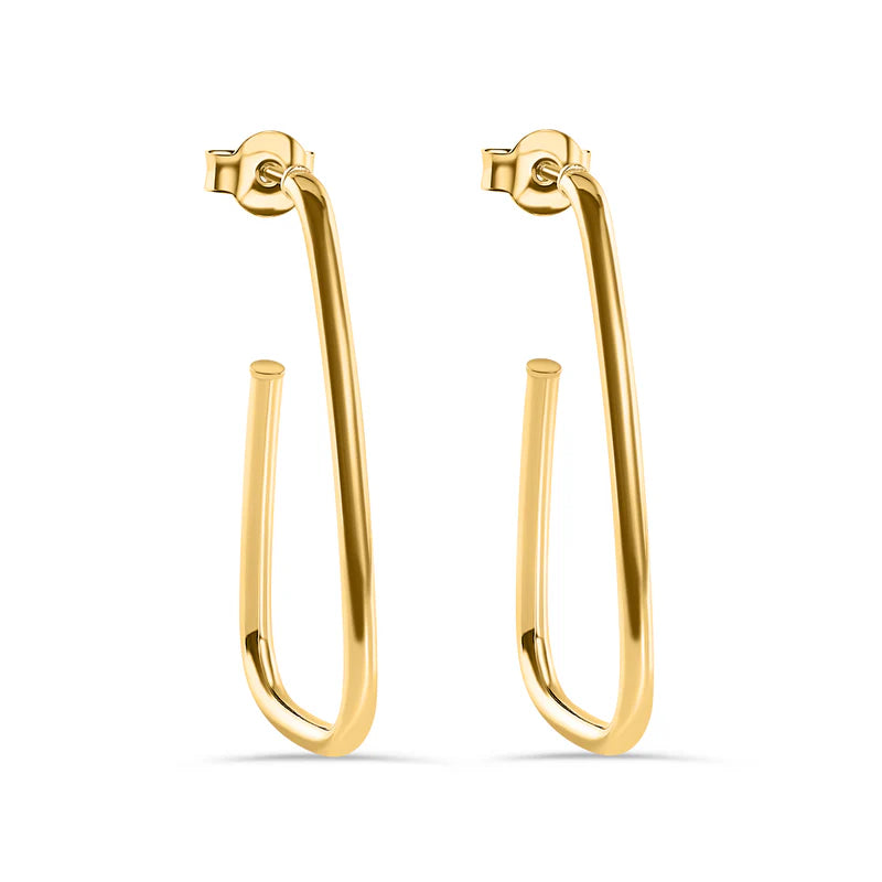 Statement Chandelier Earrings-Gold Plated 925 Sterling Silver Semi Triangle 34mm Stud Earring