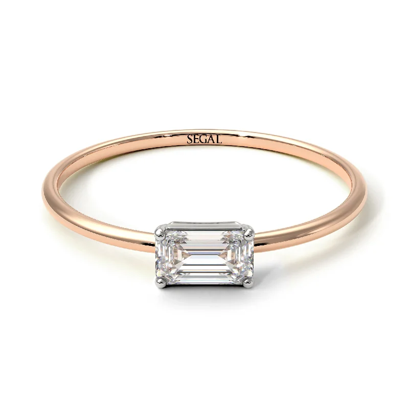 Custom Ring for Anniversary-Two Tones Minimalist Emerald Cut Diamond Ring - Isla No. 18