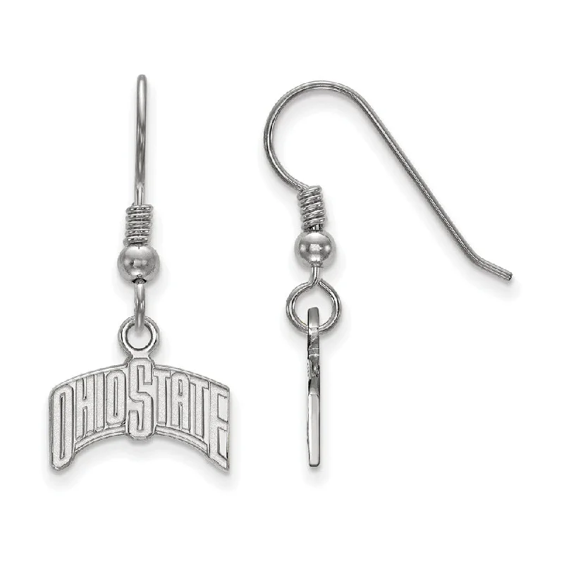 Designer Silver Earrings-Sterling Silver Ohio State University Small Logo Dangle Earrings