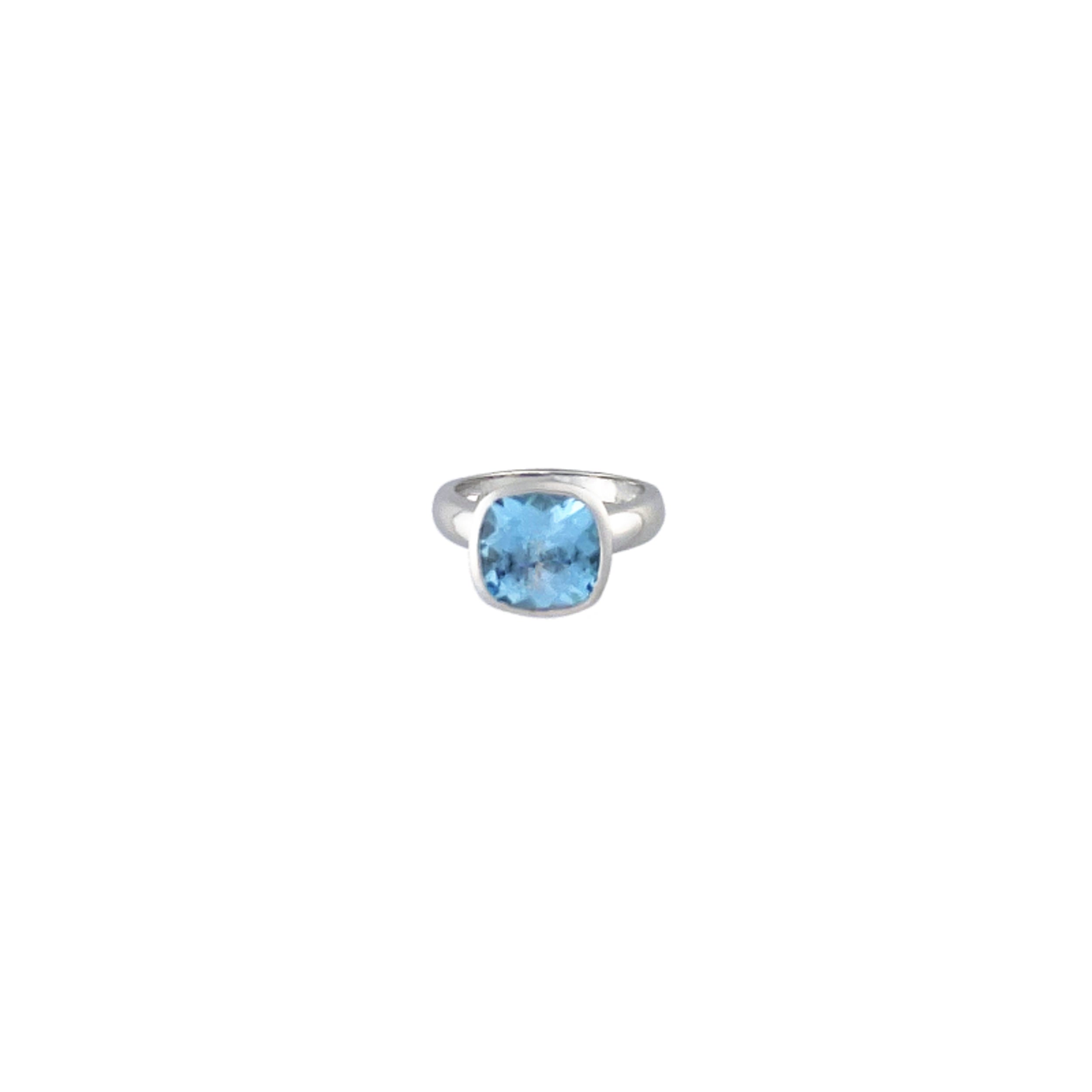 Fashion Diamond Ring-Silver Faceted Blue Topaz Cushion Ring