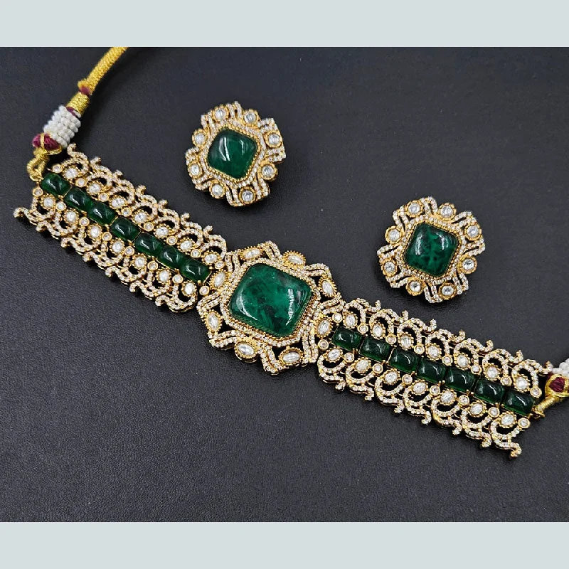 Heart Shaped Necklace-Rajwadi Collection Gold Plated Polki Kundan Stone Choker Necklace Set