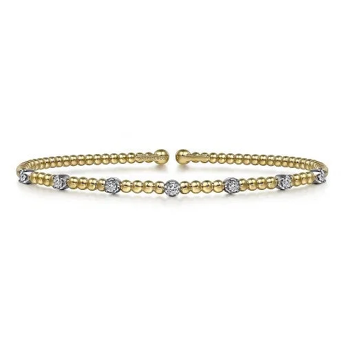 Fancy Silver Bangles Set-14K White-Yellow Gold Bujukan Diamond Stations Bangle