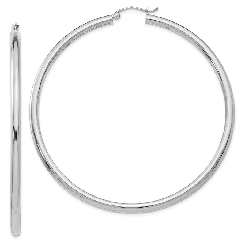 Chunky Gold Hoop Earrings-3mm x 65mm 14k White Gold Classic Round Hoop Earrings