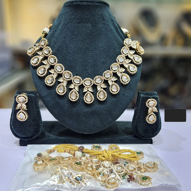 Custom Monogram Necklace-JCM Gold Plated Polki Kundan Stone Necklace Set