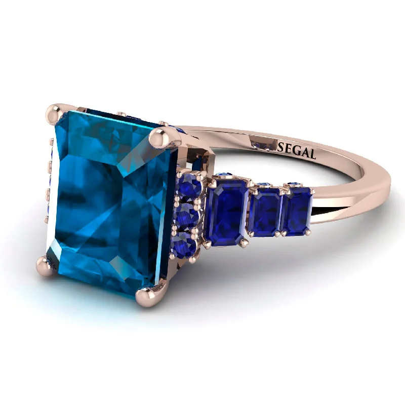 Minimalist Gold Ring-Emerald Cut Blue Topaz Ring Hidden Round Diamonds - Sawyer No. 514