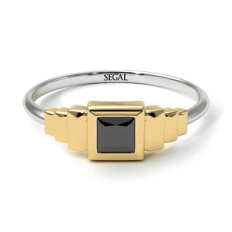 Custom Gemstone Engagement Ring-Two Tones Geometric Princess Cut Black Diamond Ring - Everleigh No. 20