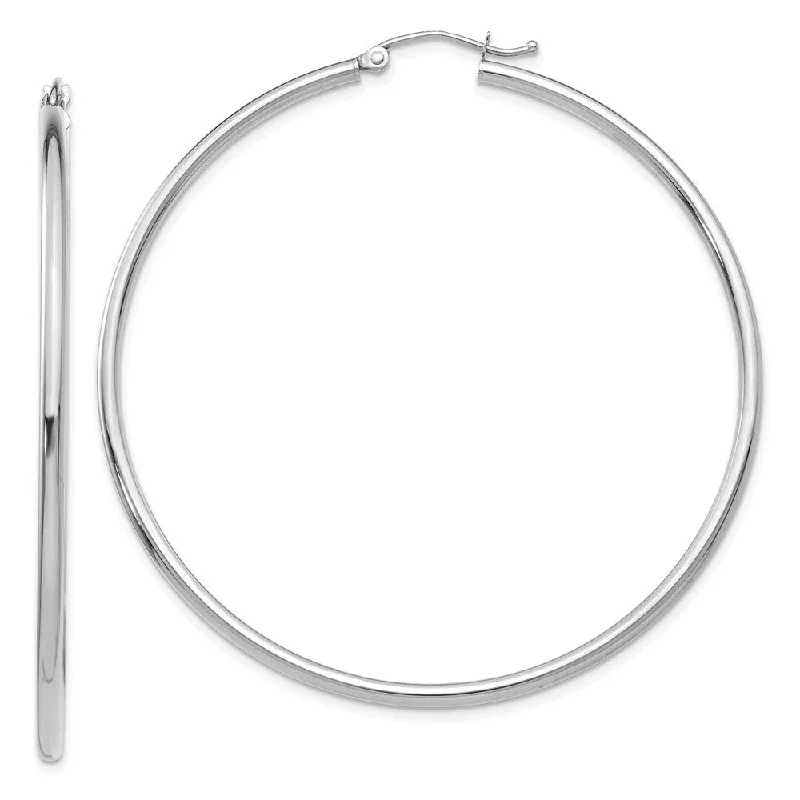 Tiny Stud Earrings-2mm, 14k White Gold Classic Round Hoop Earrings, 55mm (2 1/8 Inch)