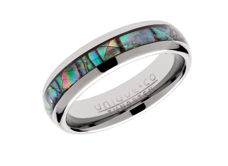 Designer Diamond Ring-Unique & Co 6mm Tungsten Carbide Ring with Abalone Shell