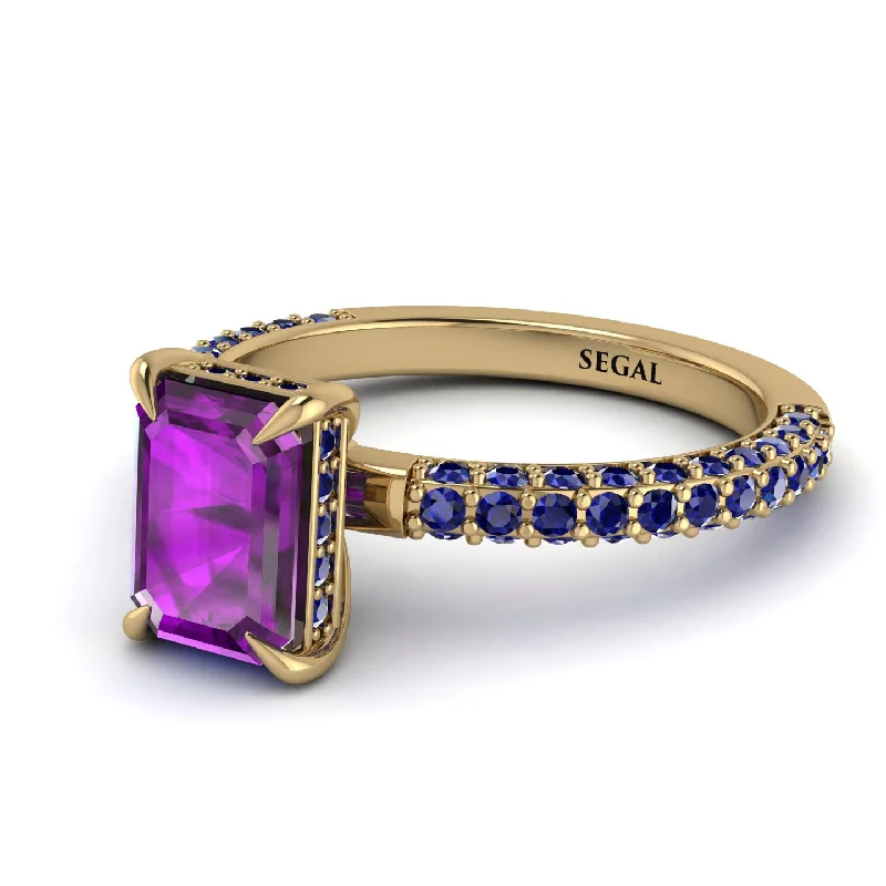 Classic Ruby Ring-Hidden Halo Emerald Cut Amethyst Engagement Ring - Ximena No. 313