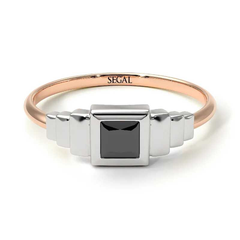 Rose Gold Stacking Rings-Two Tones Geometric Princess Cut Black Diamond Ring - Everleigh No. 21