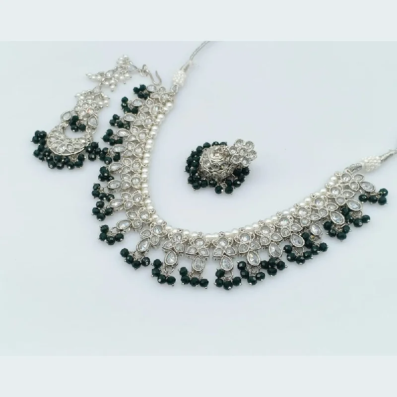 Trendy Multi-layer Necklace-Rajwadi Collection Silver Plated Crystal Stone And Pearls Necklace Set