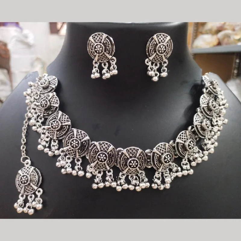 Modern Pendant Necklace-Manisha Jewellery Oxidised Plated Choker Necklace Set