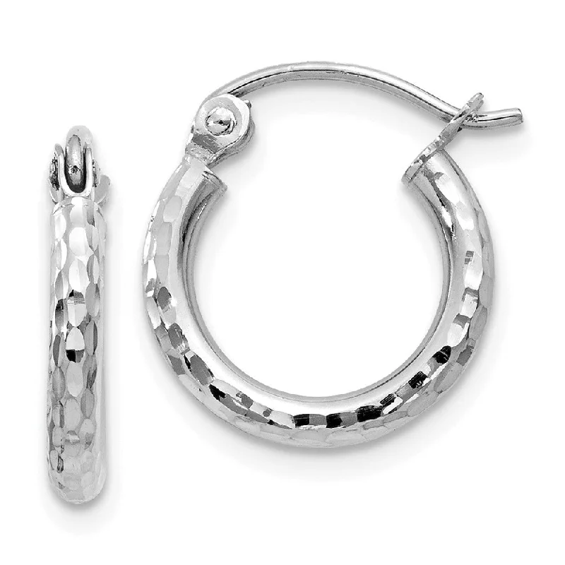 Diamond Drop Earrings-2mm, 14k White Gold Diamond-cut Hoops, 13mm (1/2 Inch)