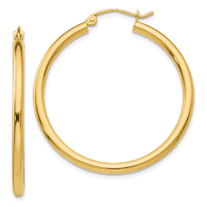 Bohemian Drop Earrings-2.5mm x 35mm 14k Yellow Gold Classic Round Hoop Earrings