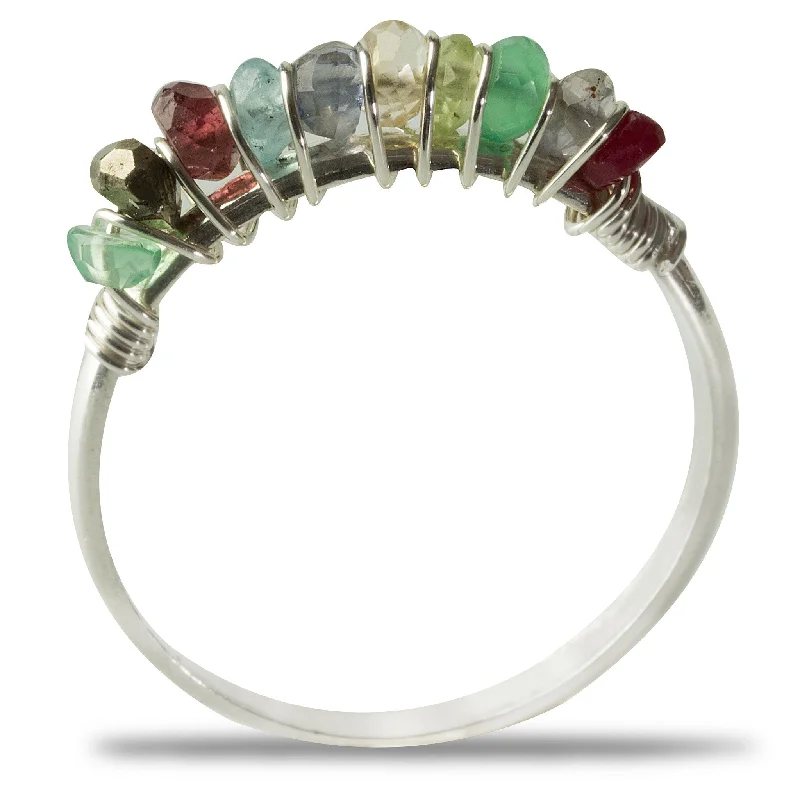 Vintage Silver Ring-Silver Multi-Colored Gemstone Ring