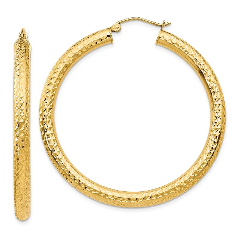 Fashionable Ear Cuffs-4mm, 14k Yellow Gold Diamond-cut Hoops, 45mm (1 3/4 Inch)