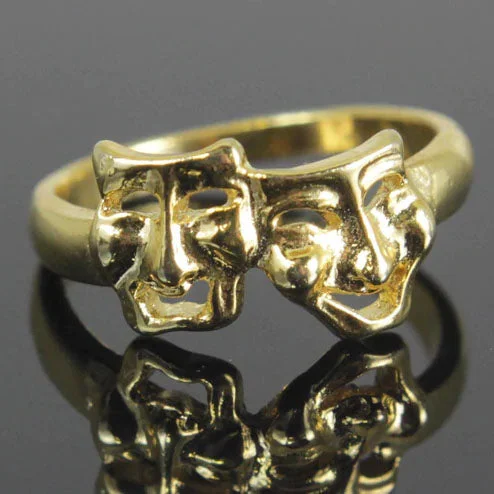 Couples Engagement Ring-Comedy & Tragedy Ring Size 8 Gold