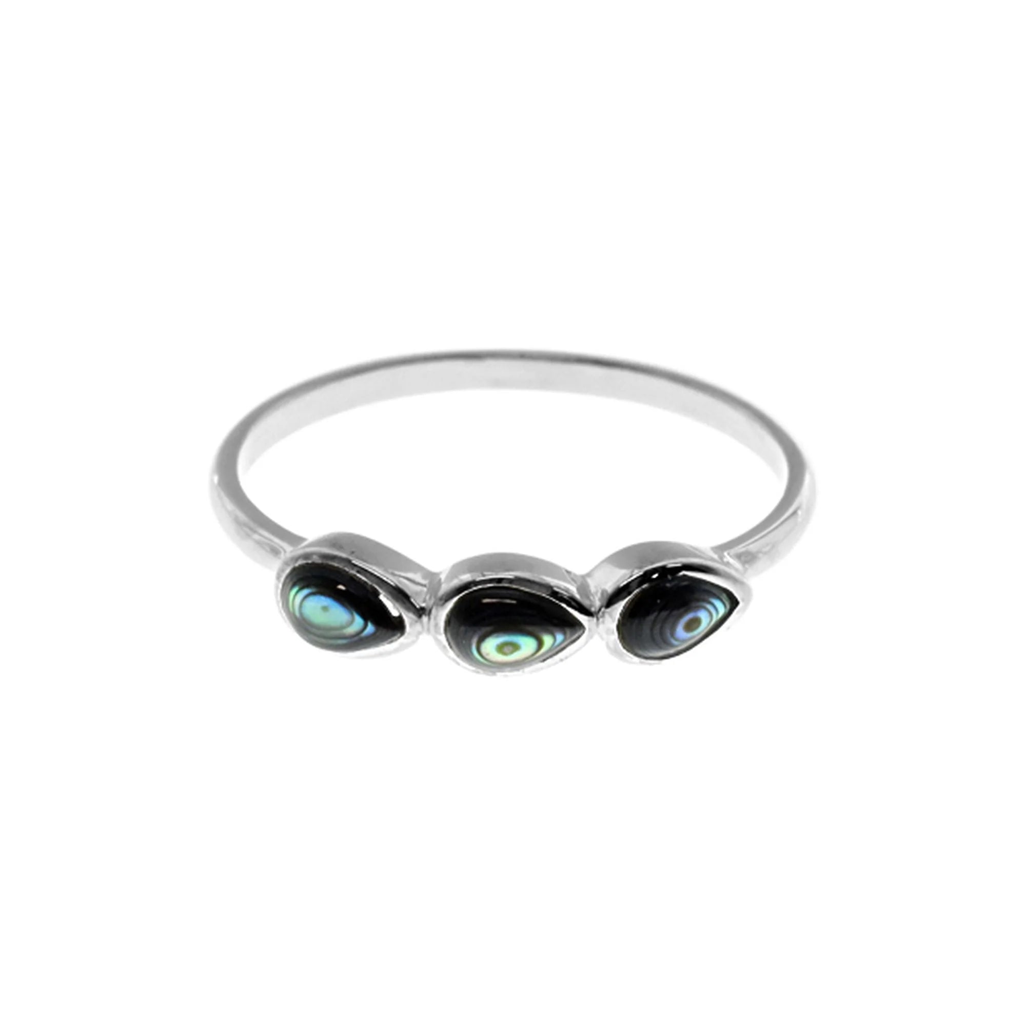 Turquoise Ring-Sterling Silver Triple Paua Shell Ring