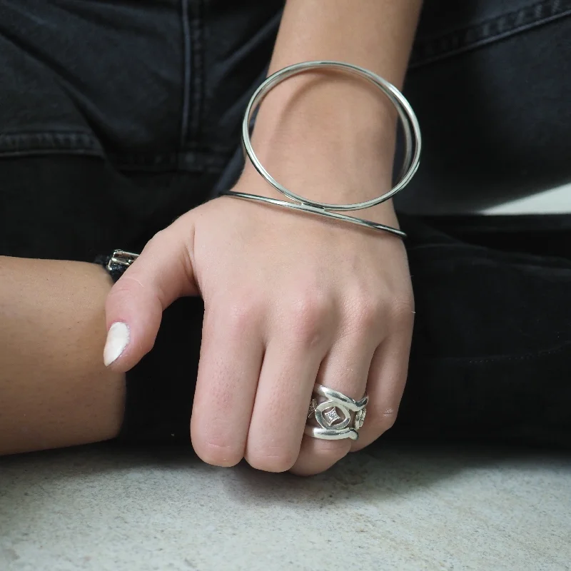 Modern Cocktail Diamond Ring-LARSEN  STERLING STATEMENT BAND RING