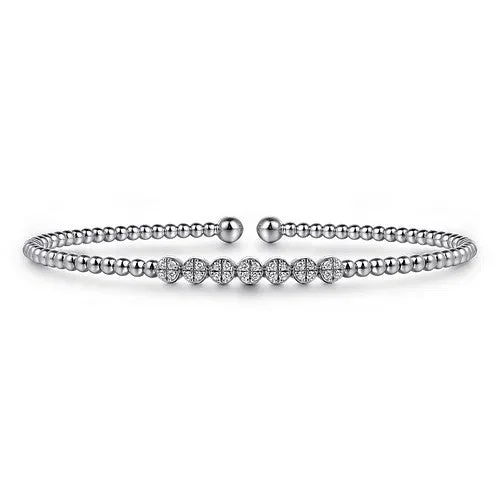 Custom Birthstone Bangles-14K White Gold Bujukan Bead and Cluster Diamond Bangle