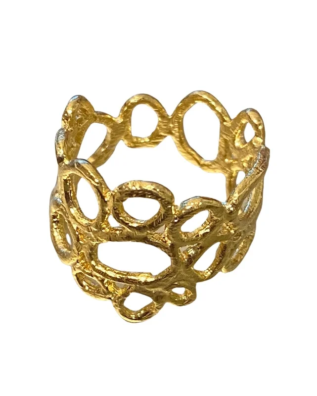 Boho Chic Ring-Saphirim Textured Circles Ring - 18ct Gold Vermeil