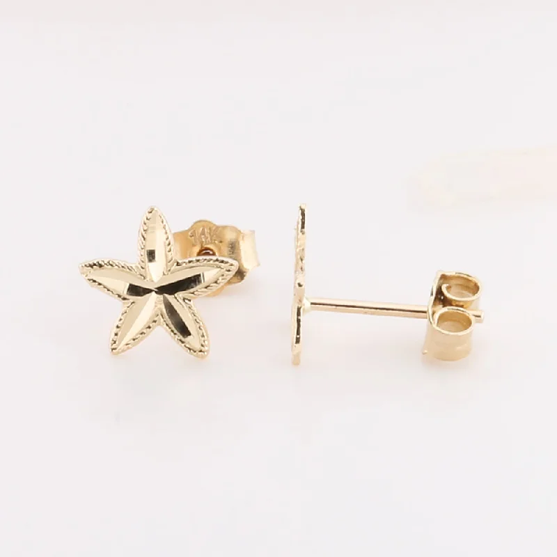 Beautiful Long Earrings-14K Yellow Gold Starfish Post Earrings